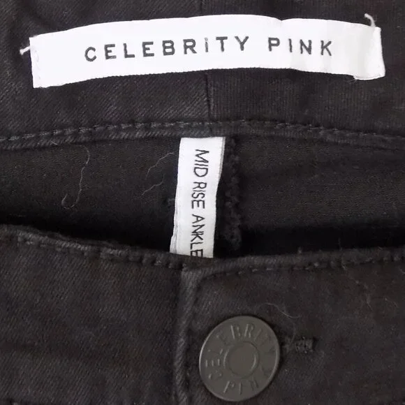 Celebrity Pink Alluvion Mid-Rise Ankle Skinny Jeans Size 14 Black Distressed - Picture 4 of 6